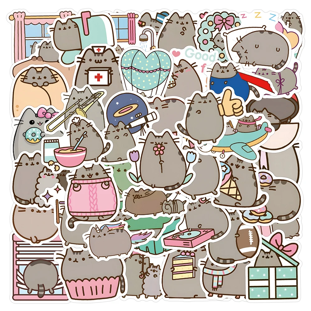 

10/30/55/110pcs Cute Gray Chunky Cat Cartoon Stickers Funny Decals for Kids Toy Stationery Phone Notebook Graffiti Sticker Pack