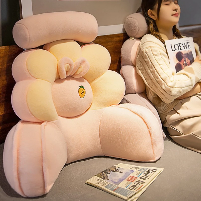 Cartoon Flower Bed Backrest Pillow Soft Plush Reading Cushion with Neck Support Ergonomic Waist Lumbar Pillow for Bed Office