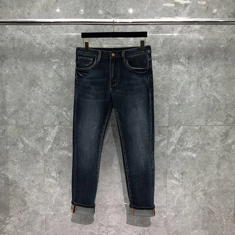 

Jeans Men's Armni High-end Luxury Brand Fashion Casual Blue Washed Cotton Denims Trousers High Street Style Sports Pants