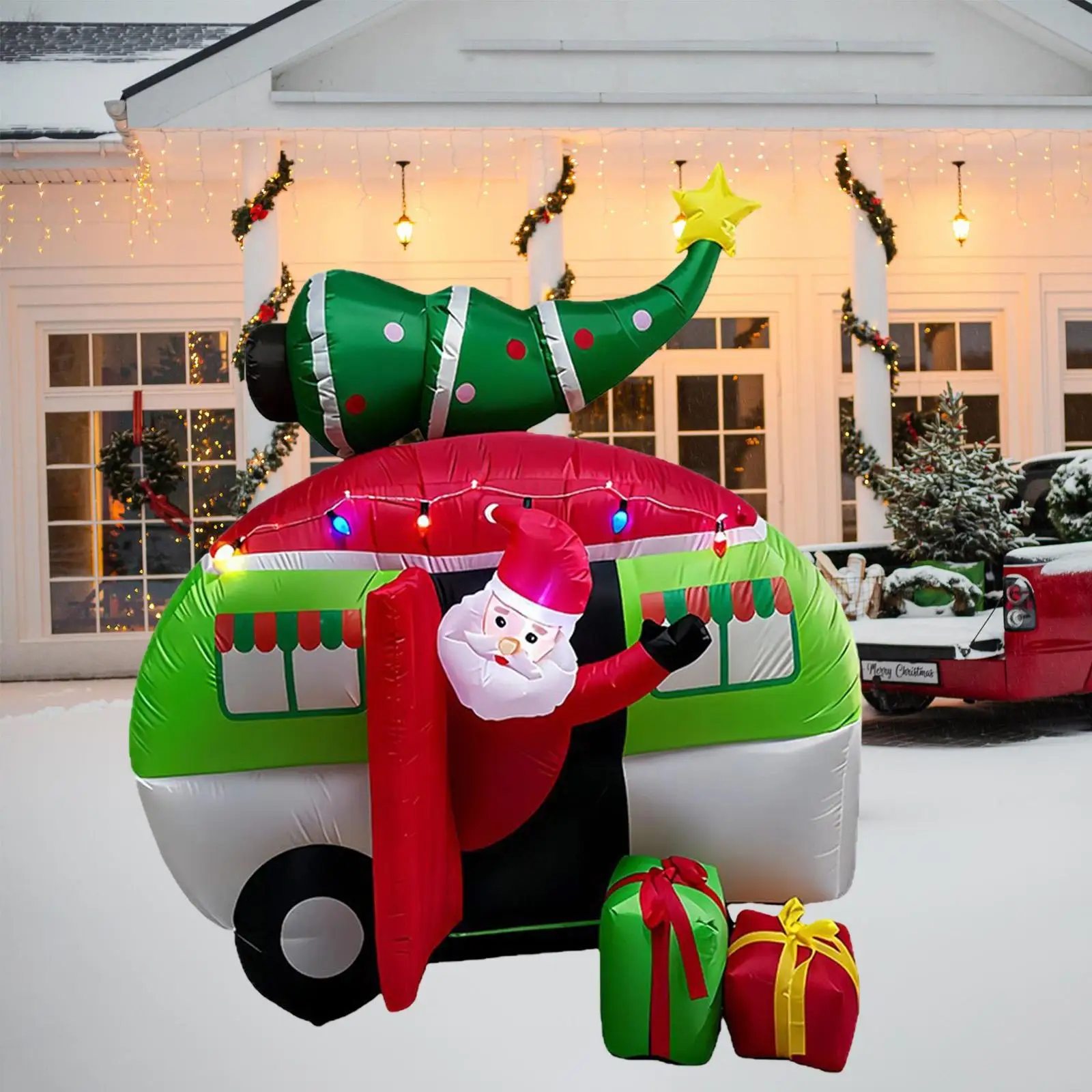 Christmas Inflatable Santa Claus with Gifts LED Lighted Blow Up for Outdoor Christmas Tree Decorations