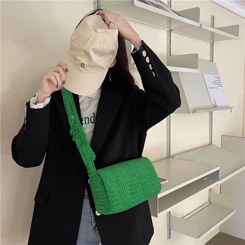 Green Towel Fabric Handbags and Purse Designer Women Crossbody Bag Fashion Pillow Bags for Women Shoulder Bag Ladies Tote Clutch