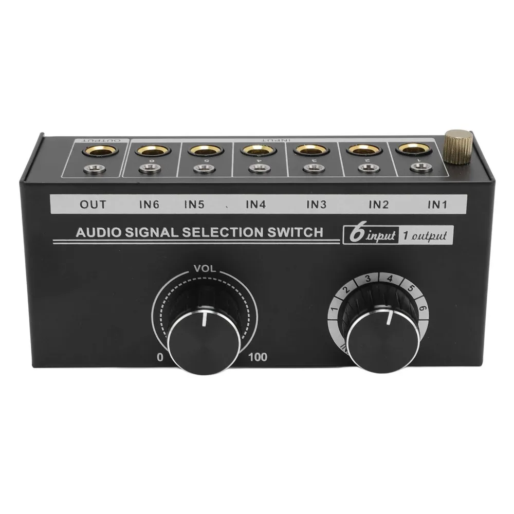 6 Input 1 Output 6 Way Sound Switcher with Volume Control Knob 3.5mm & 6.35mm Dual Interface Audio Selector Switcher