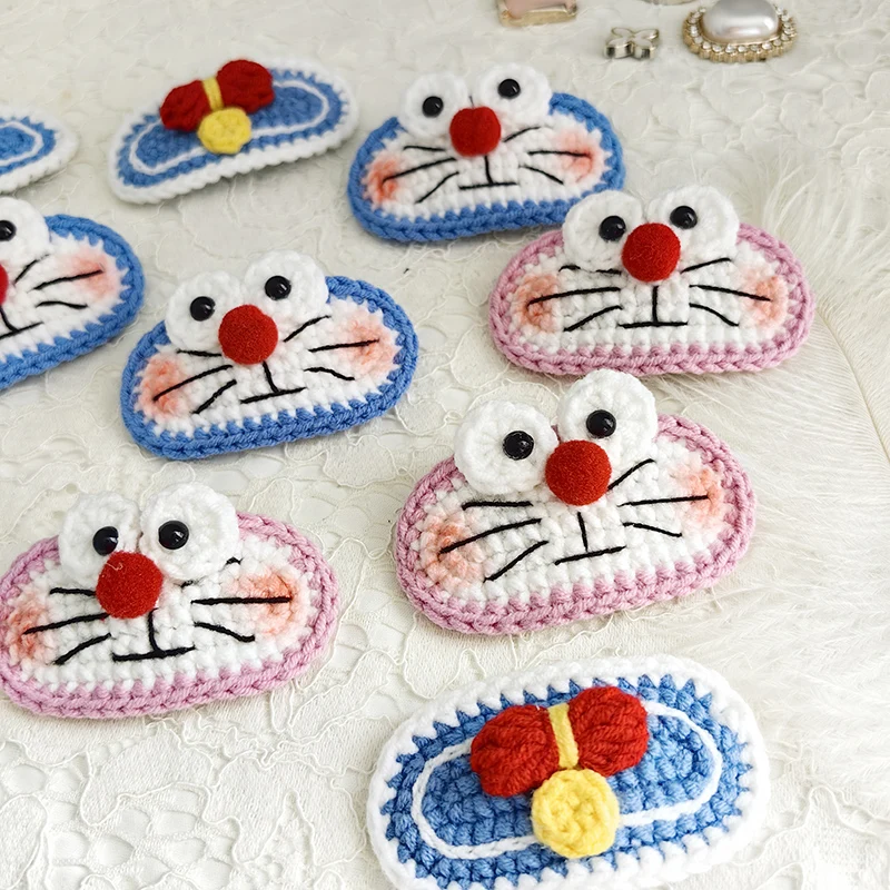 3 Pcs  Handmade Crochet Children Lovely Hair Clip Wool Knitting Hairpins Cartoon Cat Pink Pig Elegant Hair Accessories