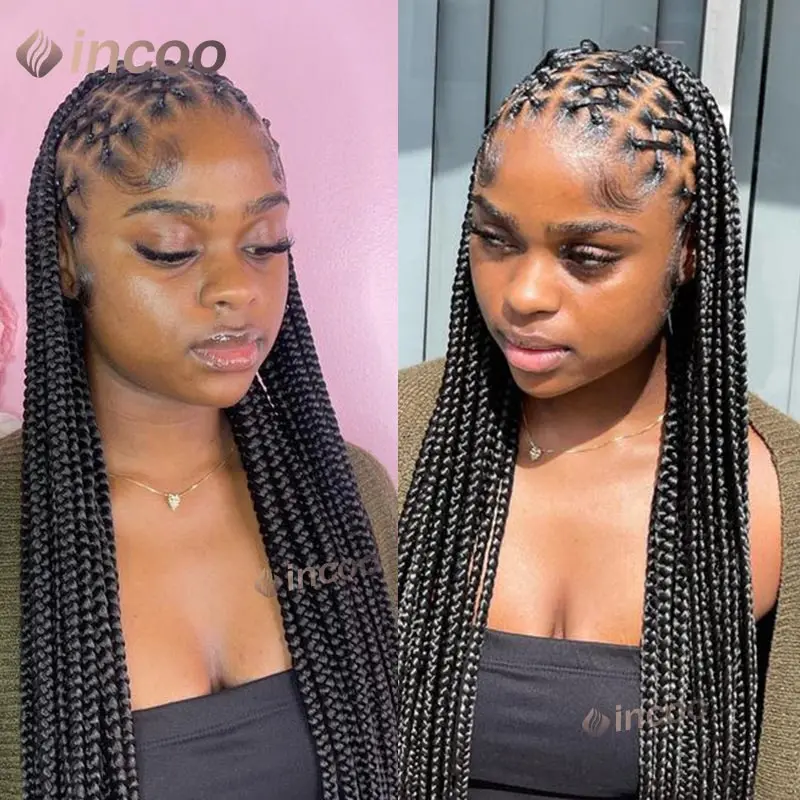 Ombre Synthetic Criss Cross Braided Wigs Knotless Box Full Lace Frontal Braided Wig 36Inch Goddess Cornrow Lace Front Braids Wig