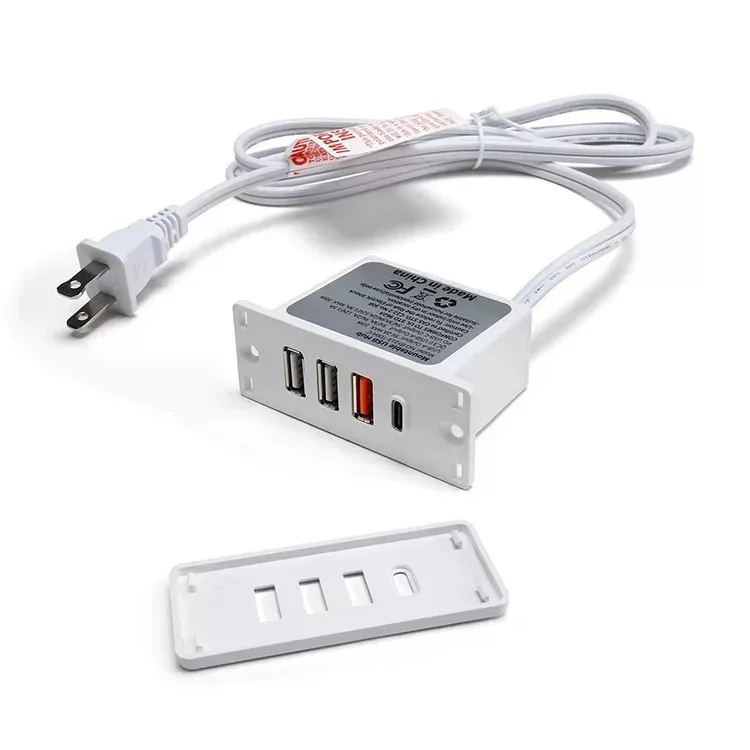 Powered USB C Hub Socket Recessed USB C Power Strip Outlet with Fast Charge 4 USB Ports 20W Mounted Into Bed Desk Table Sofa