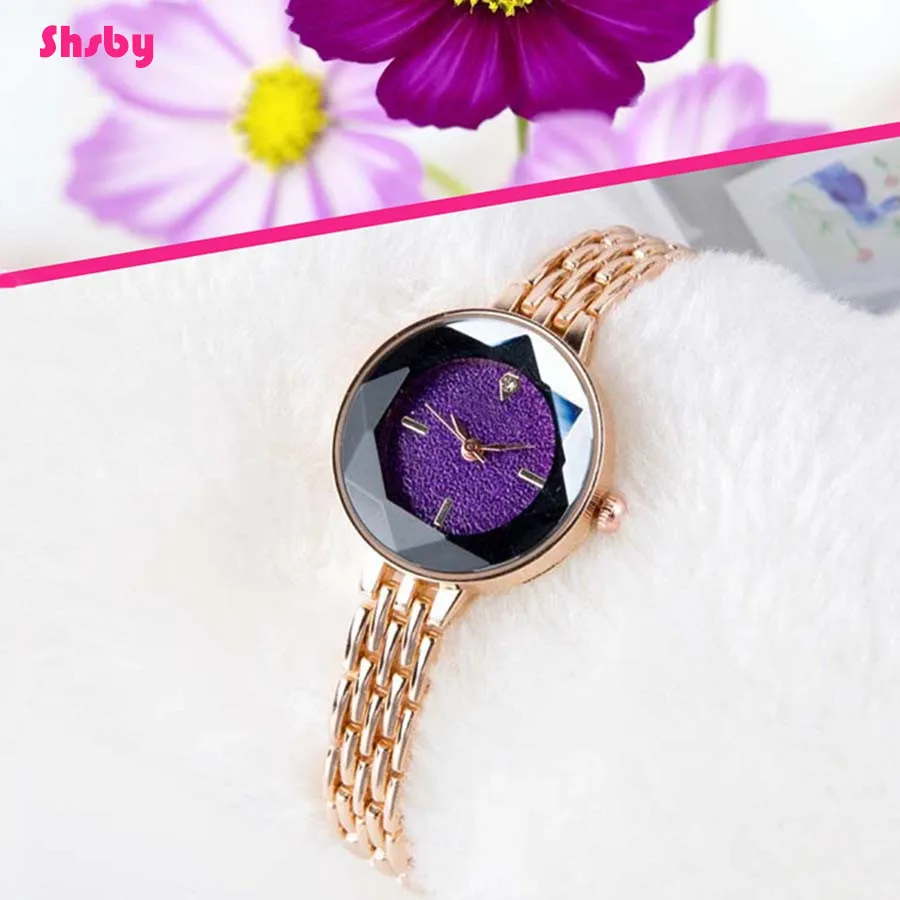Shsby lady Jewelry Watches Casual Quartz Bracelet Watch Full drill starry sky Rose gold watch  Women diamond surface Dress watch