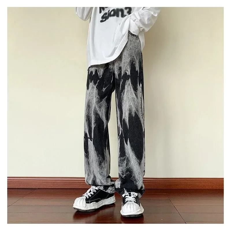 Juspinice American Tie-dye Retro High Street Jeans Men Hiphop Loose Casual High Street Straight Pants Men Trousers Male Clothes