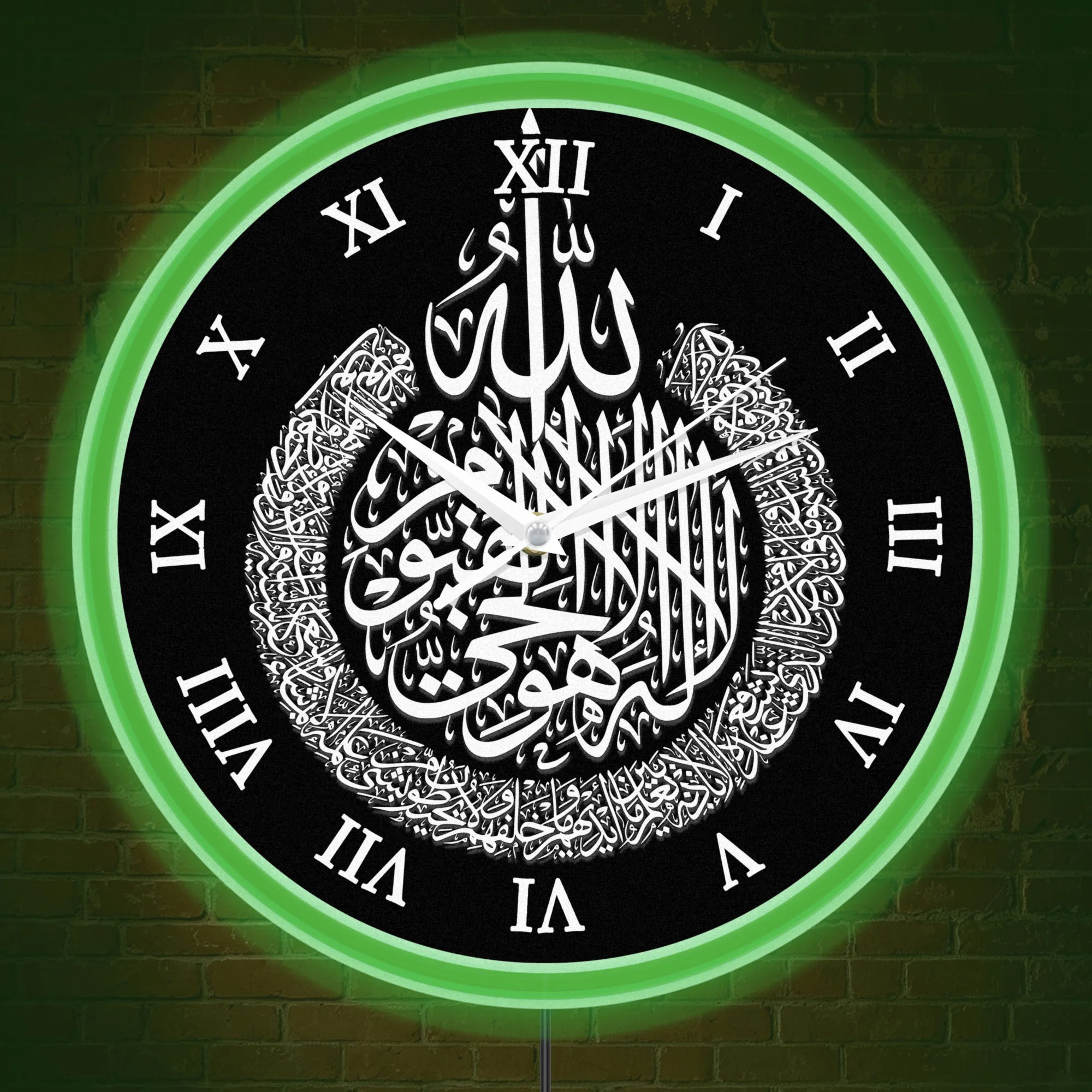 Quran Ayat Islamic Verse Silent Non Ticking Wall Clock with LED Neon Light for Prayer Room Eid Ramadan Home Decor Muslim Gift