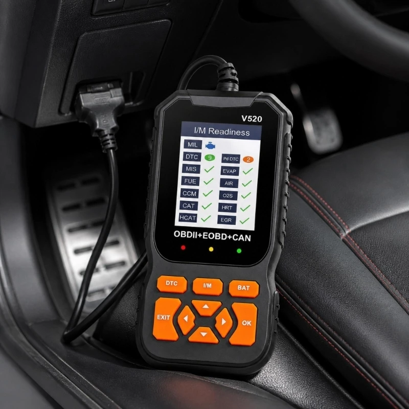 V520 Automotive Engine Diagnostic Tool with Onboard Display, Front Controls, and Integrated Cable for Preliminary Vehicle Fault