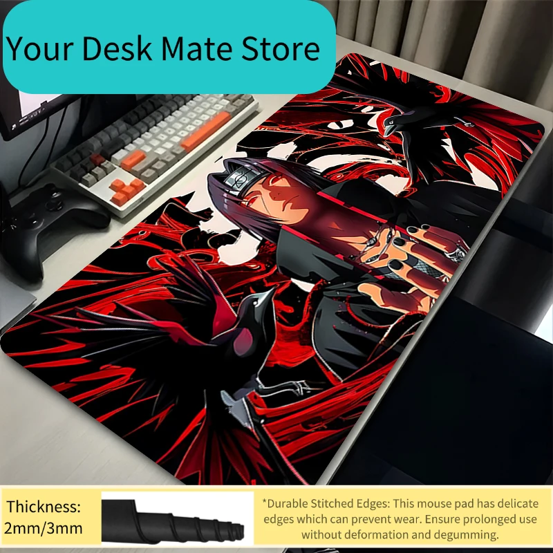 

Коврик для мыши геймерский увеличенный XXL Uchiha Itachi Madara N-Naruto Uzumaki, коврик для клавиатуры и стола, аксессуары для ПК, черный коврик для мыши