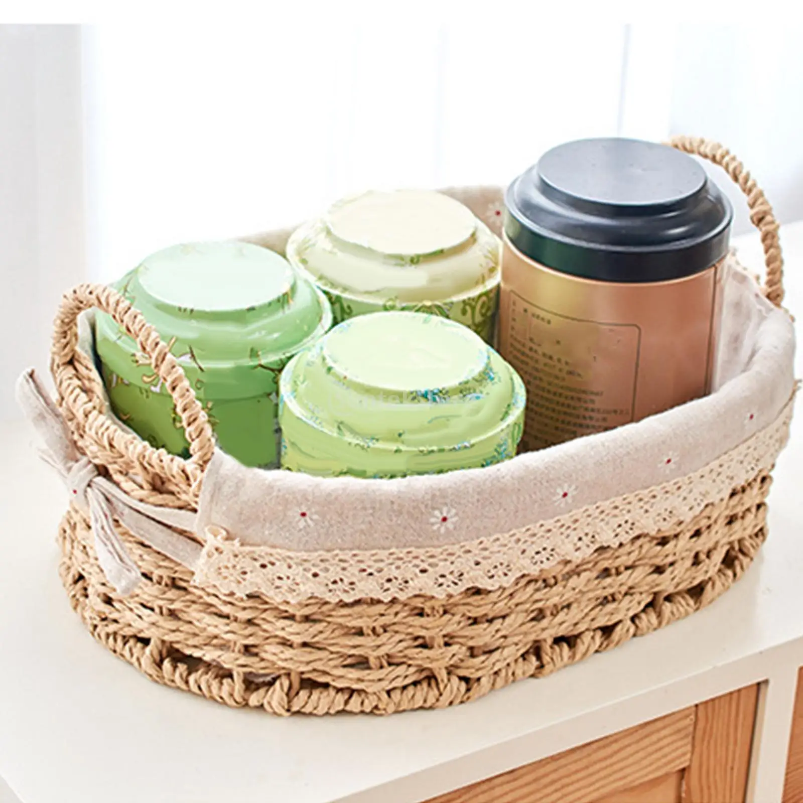 Woven Storage Baskets Kitchen Organizer Handwoven for Drinks Dinner Snack Desktop Sundries Kitchen Breakfast Organizer