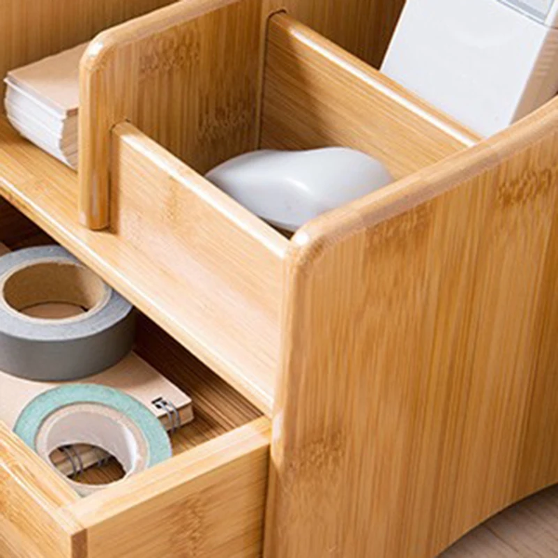 Y14A Multifunctional Storage Box Bamboo Desktop Remote Controller Drawer Coffee Cosmetics Stationery Table Rack For Living Room