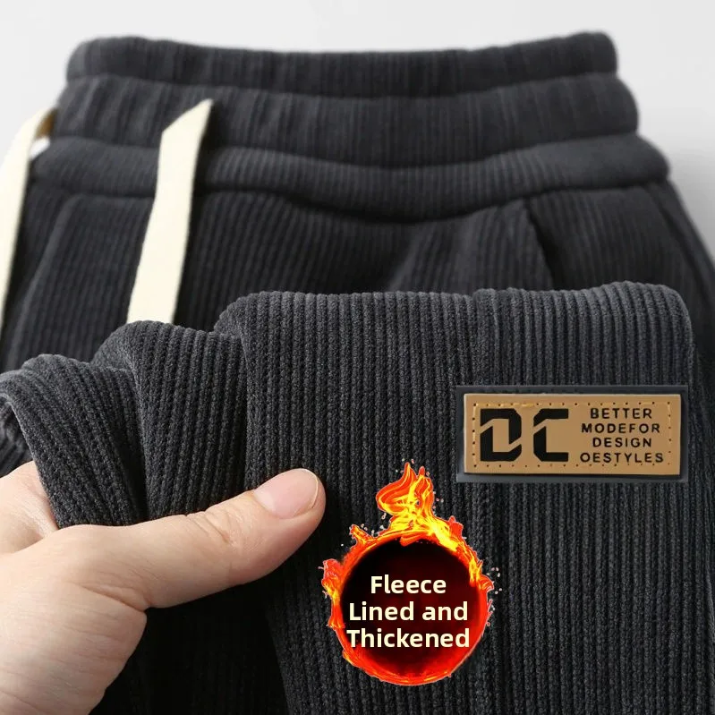 

Мужские вельветовые спортивные штаны на подкладке Thiened Fce, свободные повседневные брюки, осенне-зимние спортивные брюки большого размера для отдыха