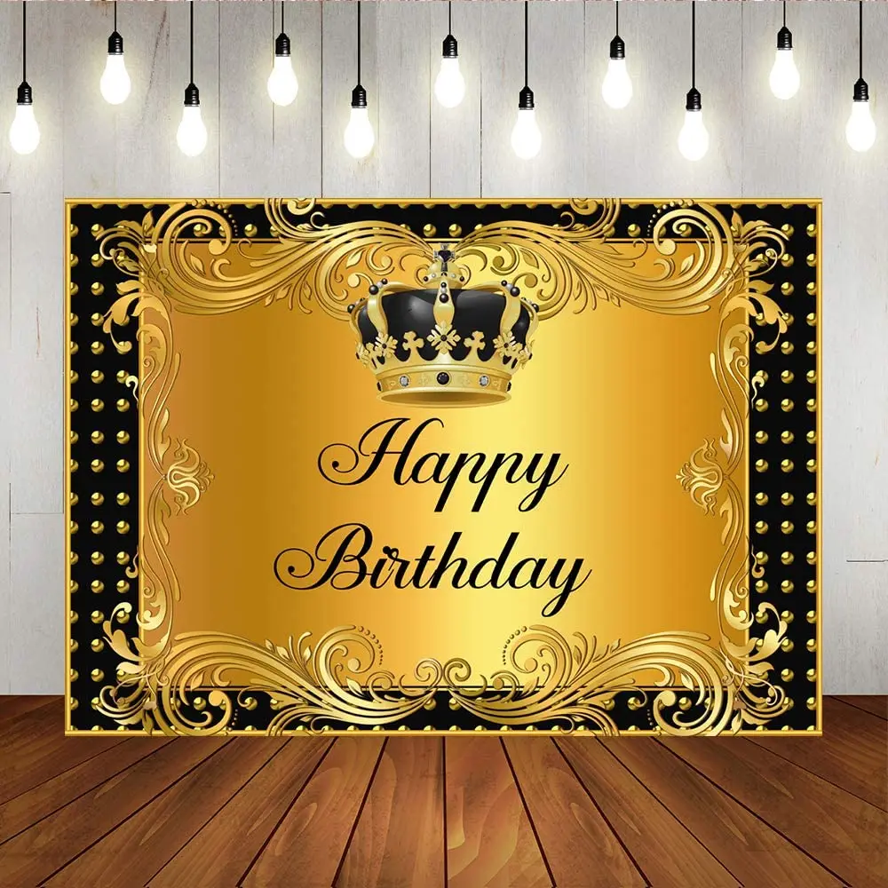 Royal Little Prince Party Backdrop Black Gold Crown Curtain Happy Birthday Background Little Boy First Birthday Party Decoration