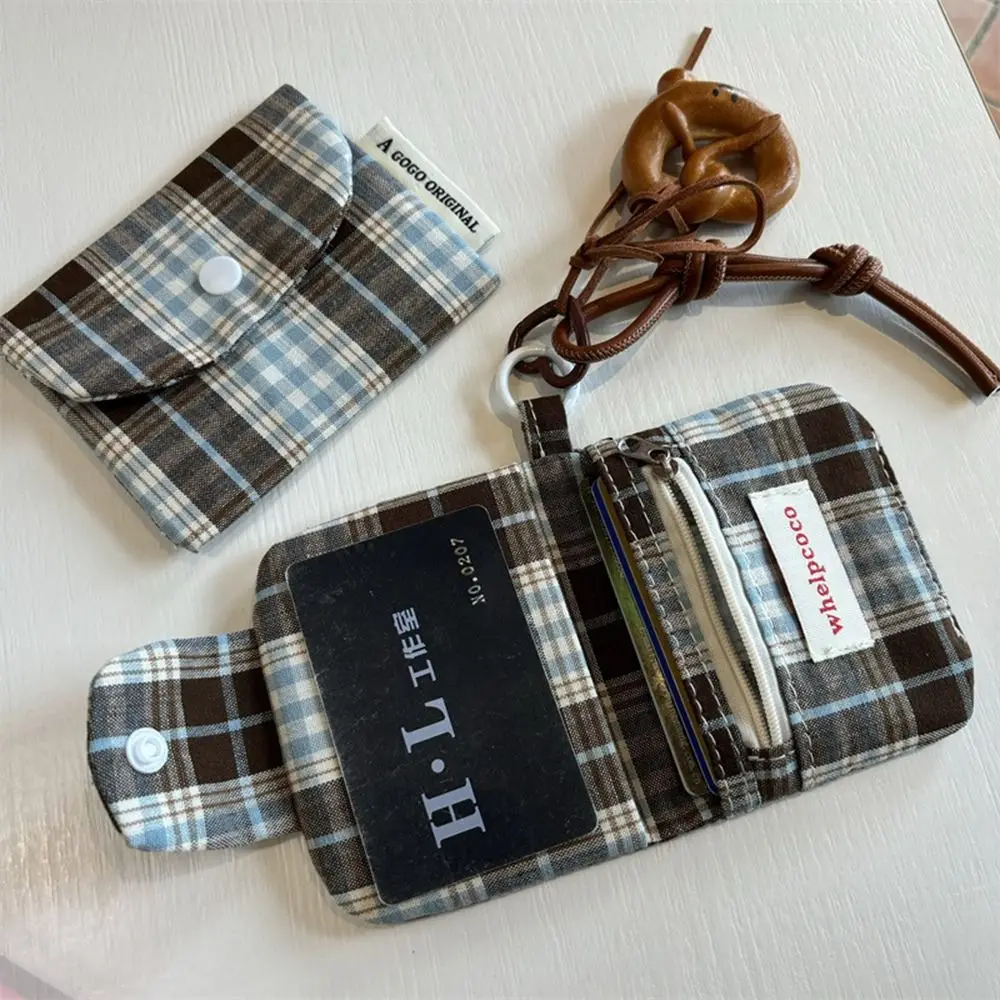 Canvas Retro Plaid Coin Purse Zipper Purse Korean Style Mini Cash Wallet Multifunctional Coin Purse Cloth Envelope Wallets