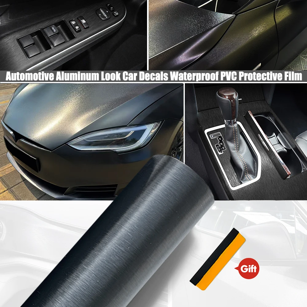 Schwarze Aluminium-Bürsten-Vinylfolie Auto-Wrapping-Folien Wasserdichte Aufkleber Kratzfeste Folie Auto-Karosserie-Abdeckungen für Auto-Zubehör