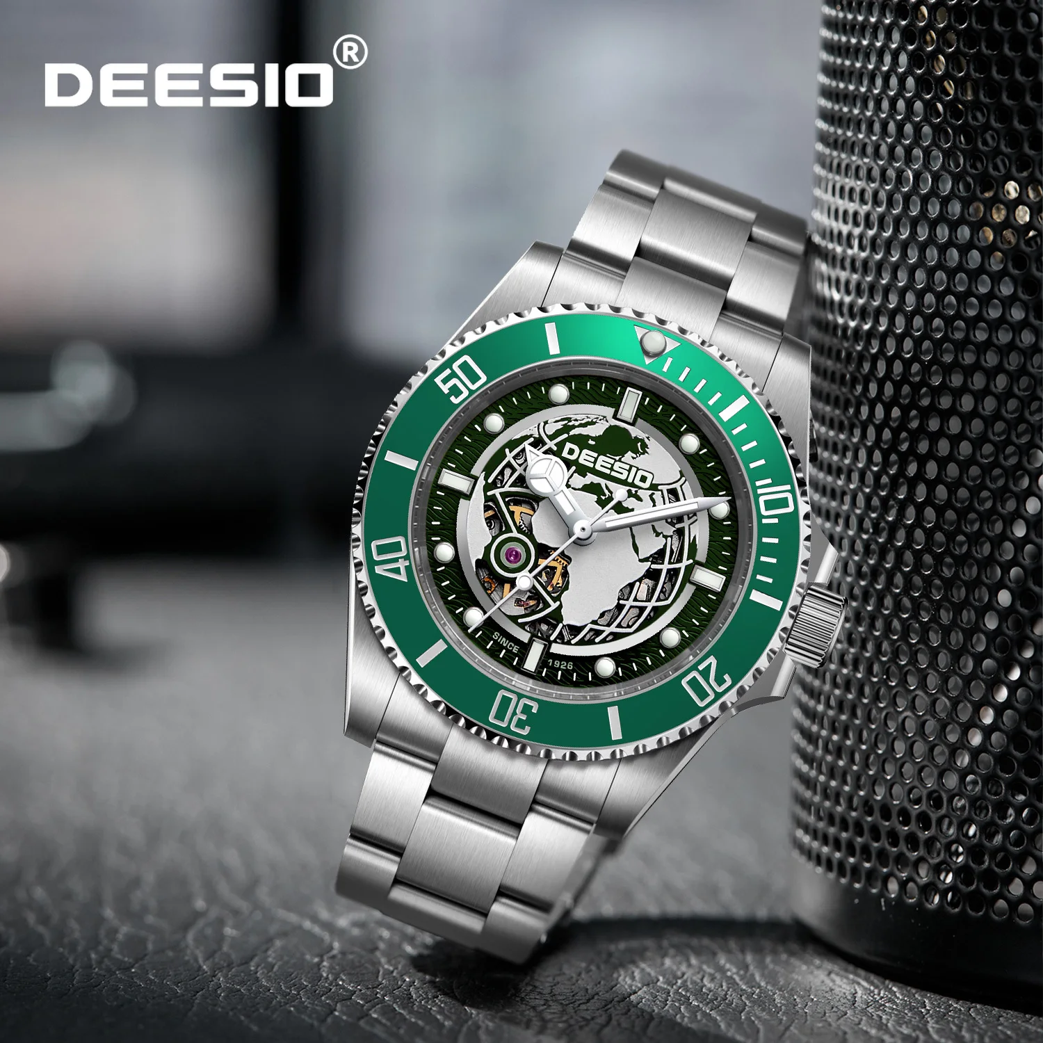 

Deesio мужские автоматические механические часы из нержавеющей стали, водонепроницаемые, с сапфировым стеклом, светящейся датой, с автоподзаводом, деловой подарок