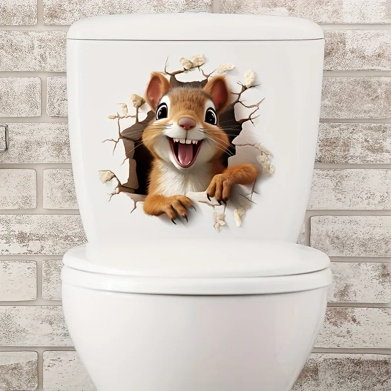 Funny Creative 3D Squirrel Wall Stickers DIY  Waterproof Self-adhesive Stickers Toilet Bathroom Wall Art Decals Home Decoration