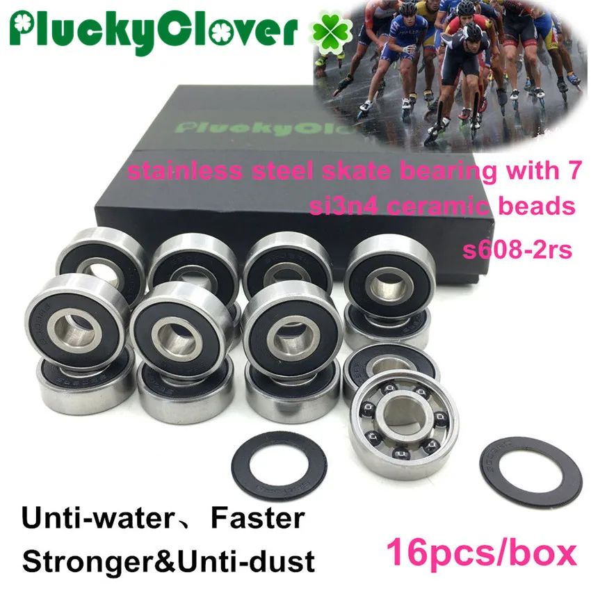 16pcs Waterproof Roller Skates Bearing 608 Ceramic Washable Inline Speed Skating Race Skateboard Scooter Drift Board Bearing 608