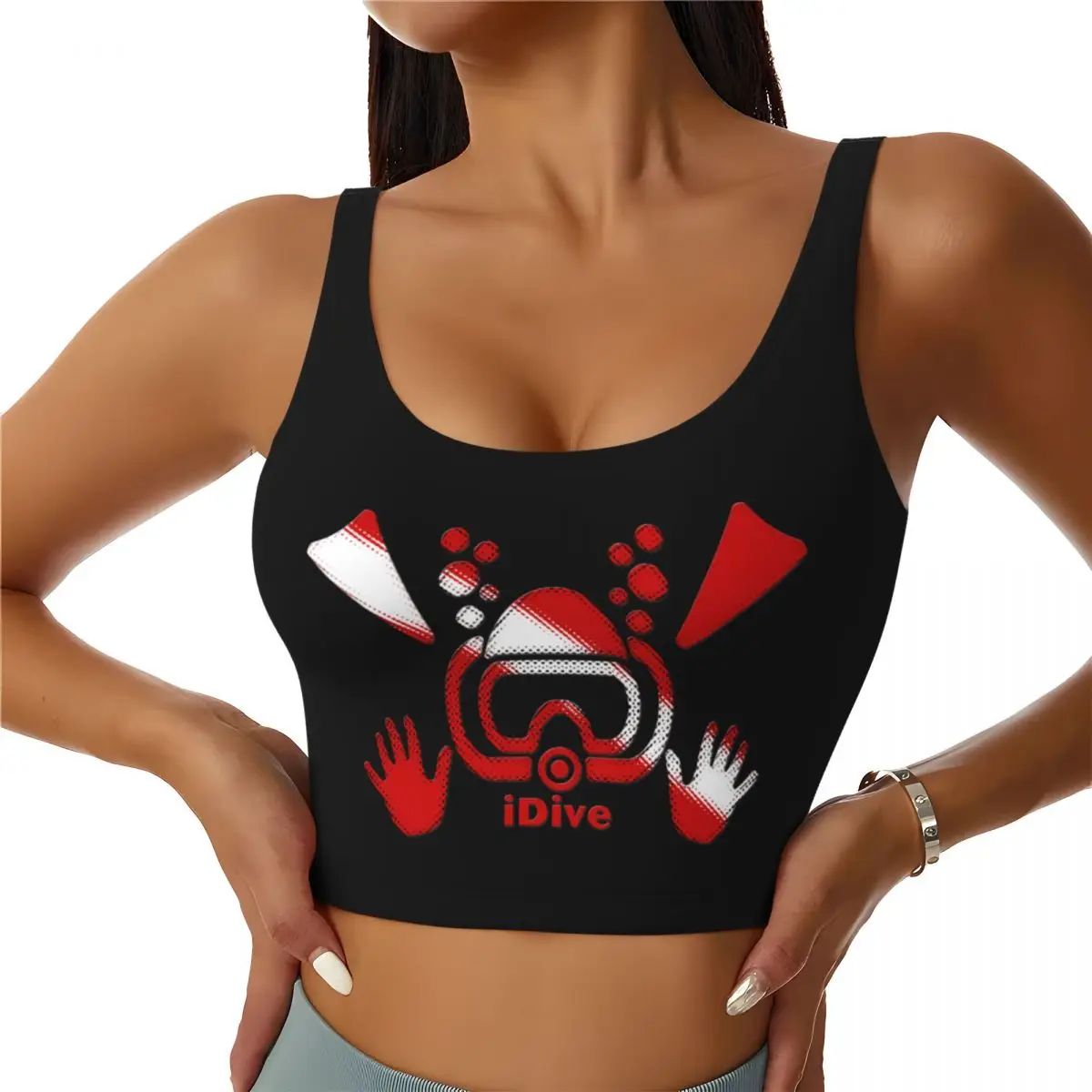 Custom High Impact IDive Dive Flag Scuba Diving Sports Bra Women Diver Gym Workout Yoga Crop Top