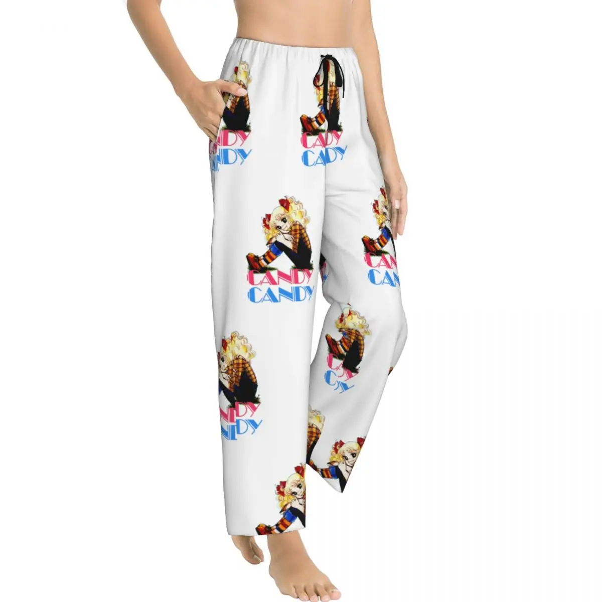 Pantalones de pijama con logotipo de caramelo personalizado para mujer, ropa de dormir de Anime de Manga, pantalones de dormir elásticos con bolsillos