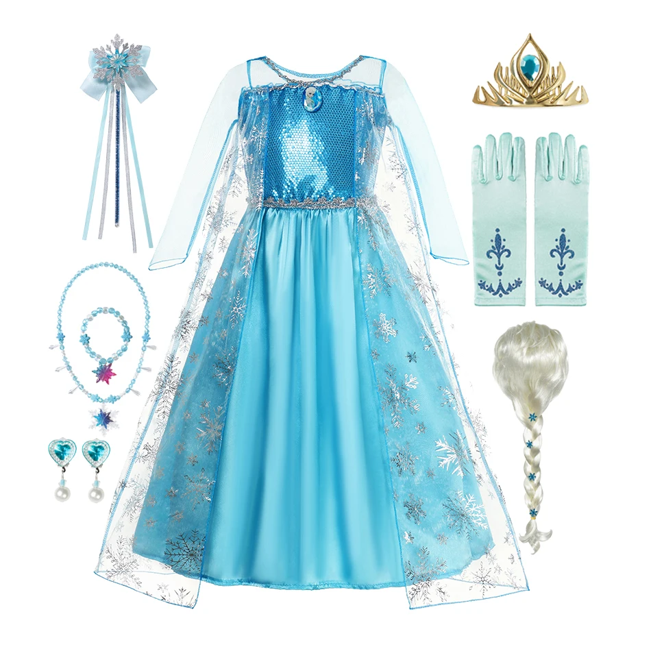 Frozen Elsa Dress for Girls 2-10 Yrs Birthday Role Anna Princess Dress For Kids Halloween Carnival Party Cosplay Girls Costume