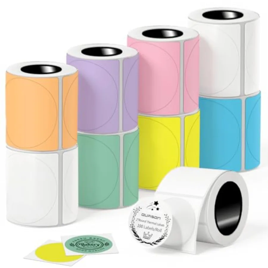 

2" Circle Thermal Sticker Labels 7 Colorful Self-Adhesive Round Direct Thermal Labels for Business Compatible with Phomemo Zebr