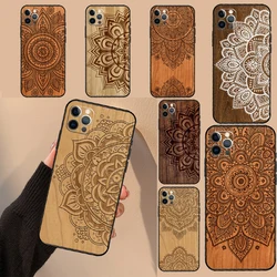 Mandala Floral Wood Funda For iPhone 15 14 13 12 11 16 Pro Max Mini 14 Plus XS Max X XR Phone Case