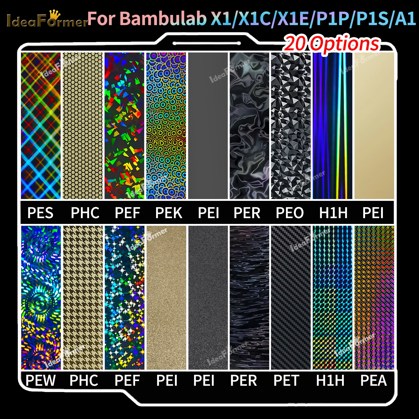 

For Bambu Lab X1 A1 X1C P1P P1S 257x257mm PEI PEO PET PEY H1H Double Sided Build Plate Spring Steel Sheet 3D Printer Heated Bed