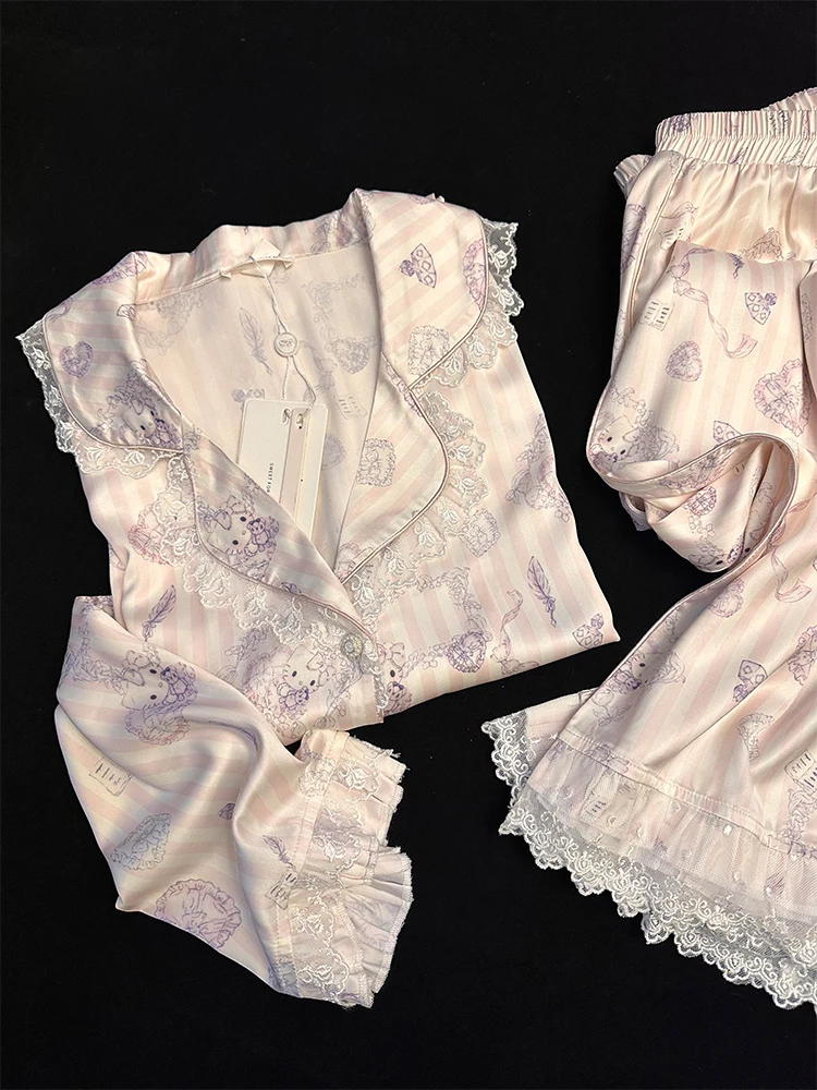 2026 New Women's Sleepwear Ice Silk Long Sleeve Lace Home Clothes Cute High-End Feel Short Sleeve Long Sleeve Summer Autumn S...