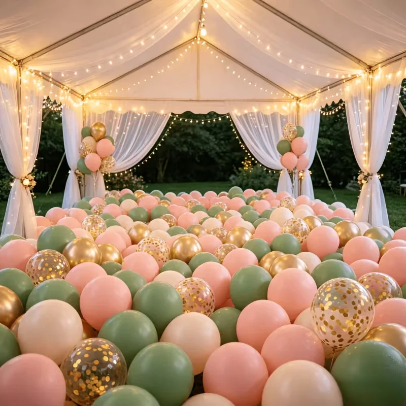 33Pcs Pink & Green Balloons, Sage Green, Light Pink, Sand White, Metallic Gold Confetti Balloons, Decor for Birthday Baby Shower