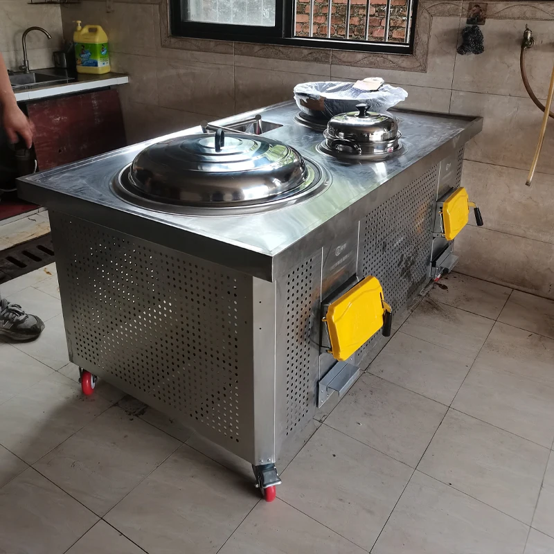 Household firewood stove Three-pot stove with sink Pool Smokeless firewood  Large iron pot