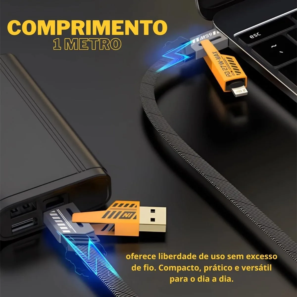 Cabo 4 em 1 Reforçado 65W Turbo com Conectores Lightning، Tipo-C e USB-A | متوافق مع iPhone وAndroid وiPad وMacBook وTable #6