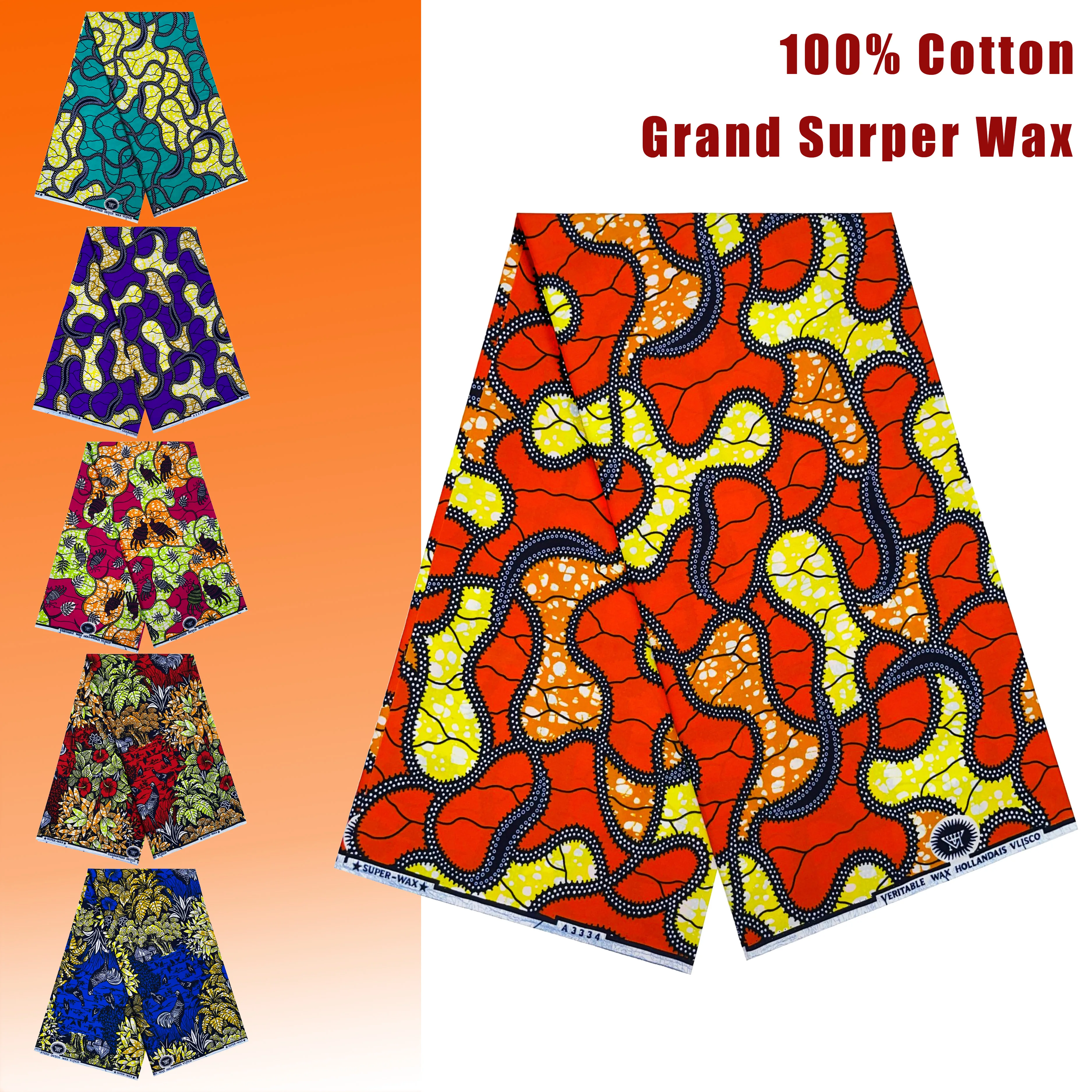 

Super High Quality African Genuine Printed Wax Fabric Soft 100% Cotton Kente 6YARDS Fabric Wax Printing Sewing Uniform