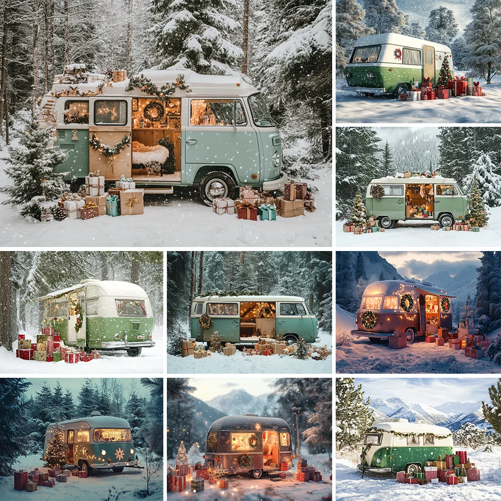 

Photography Background Winter Christmas Snowy Forest Car Gift Xmas Tree Kids Family Portrait Decor Backdrop Photo Studi