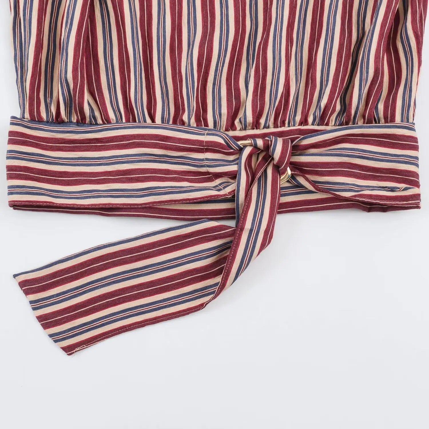 BSAY 2026 Herbst Bohemian Urlaubsstil Damen Gestreiftes Ärmelloses Top mit Halbhohem Kragen, Taillengürtel, Rückenverschluss und Reißverschluss, Partyhemd – Detail 7