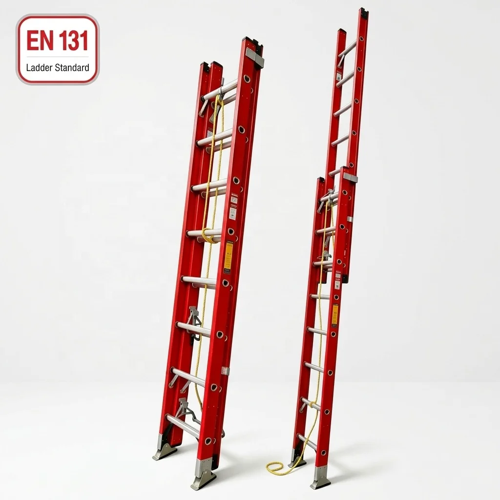 Anti-Corrosion Fiberglass Non-Conductive Double Extension Ladder, V Pole Strap, 170kg, Power Line Use