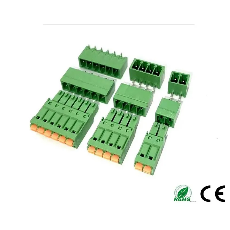 10Pairs ultra-thin spring-type terminal blocks 15EDGKN-3.5mm screw-free plug with button plug-in male and female complete set