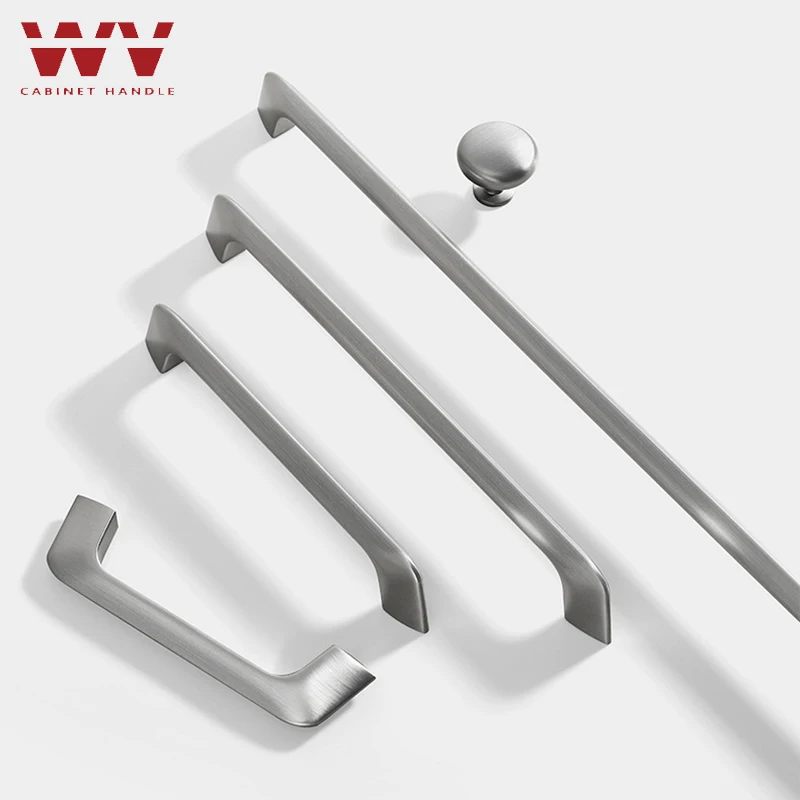 WV Brass Silver Kitchen Cabinet Storage Handles Cupboard Cabinet Door Modern Handles Gray Drawer Knobs Kitchen Furniture Hardwar