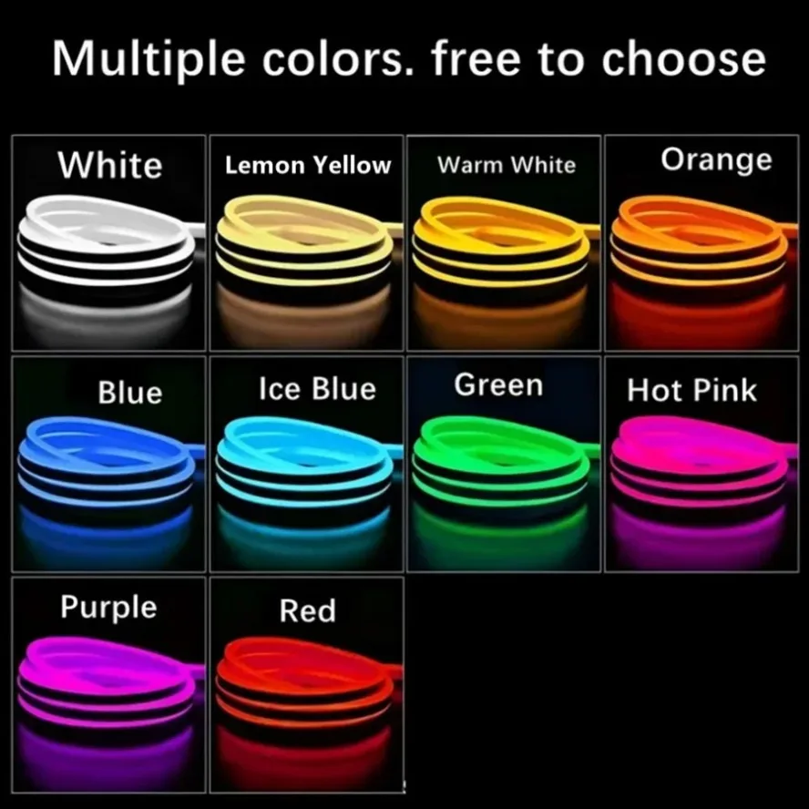 11 Light Colors 12V LED Neon Light Strip Wire/DC Plug SMD2835 Dimmable Waterproof Flexible Silicone Lamp DIY Home Decoration