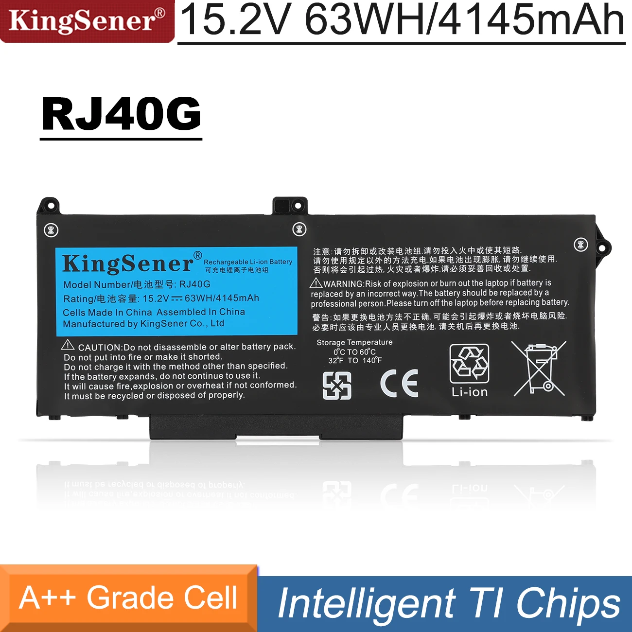 

KingSener 15.2V 63Wh RJ40G Battery For DELL Latitude 14 5420 15 5520 3560 XPC5H CHKFM FDTCY 9D3YW 758J7 WY9DX M033W 4ICP5/57/79