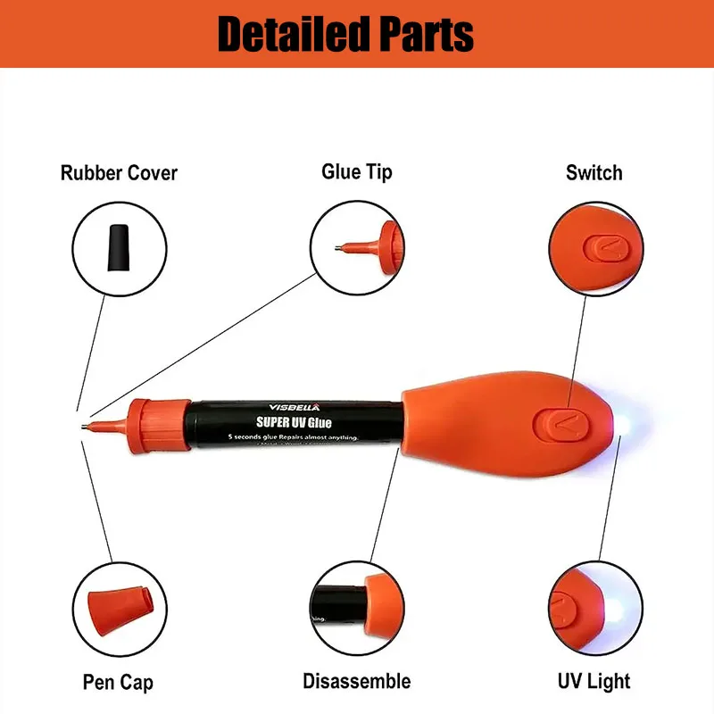 Visbella 5 Second Quick Fix Super Powered Glue Pen Welding Compound Uv Light Repair Tool Plastic Glass Bonding DIY Adhesive Tool