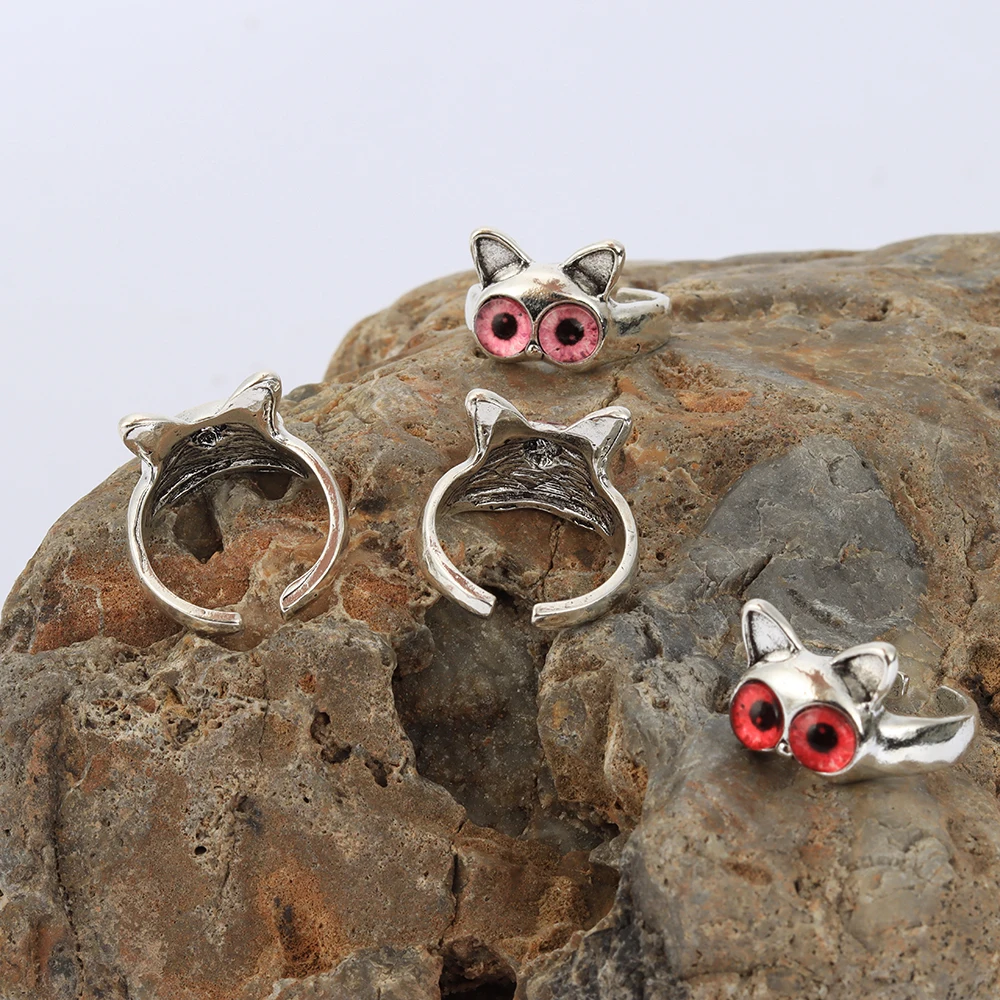 20 Pieces/Lot New Fashion Silvery Cute Sweet Cat Eyes Open Couple Ring Wedding Finger Accessories Jewelry Party Gift