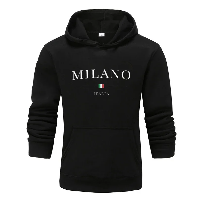 Men\'s Designer Hoodie Luxury Hooded Sweatshirt Autumn Winter Warm MILANO Letters Print Clothing for Male Casual Streetwear