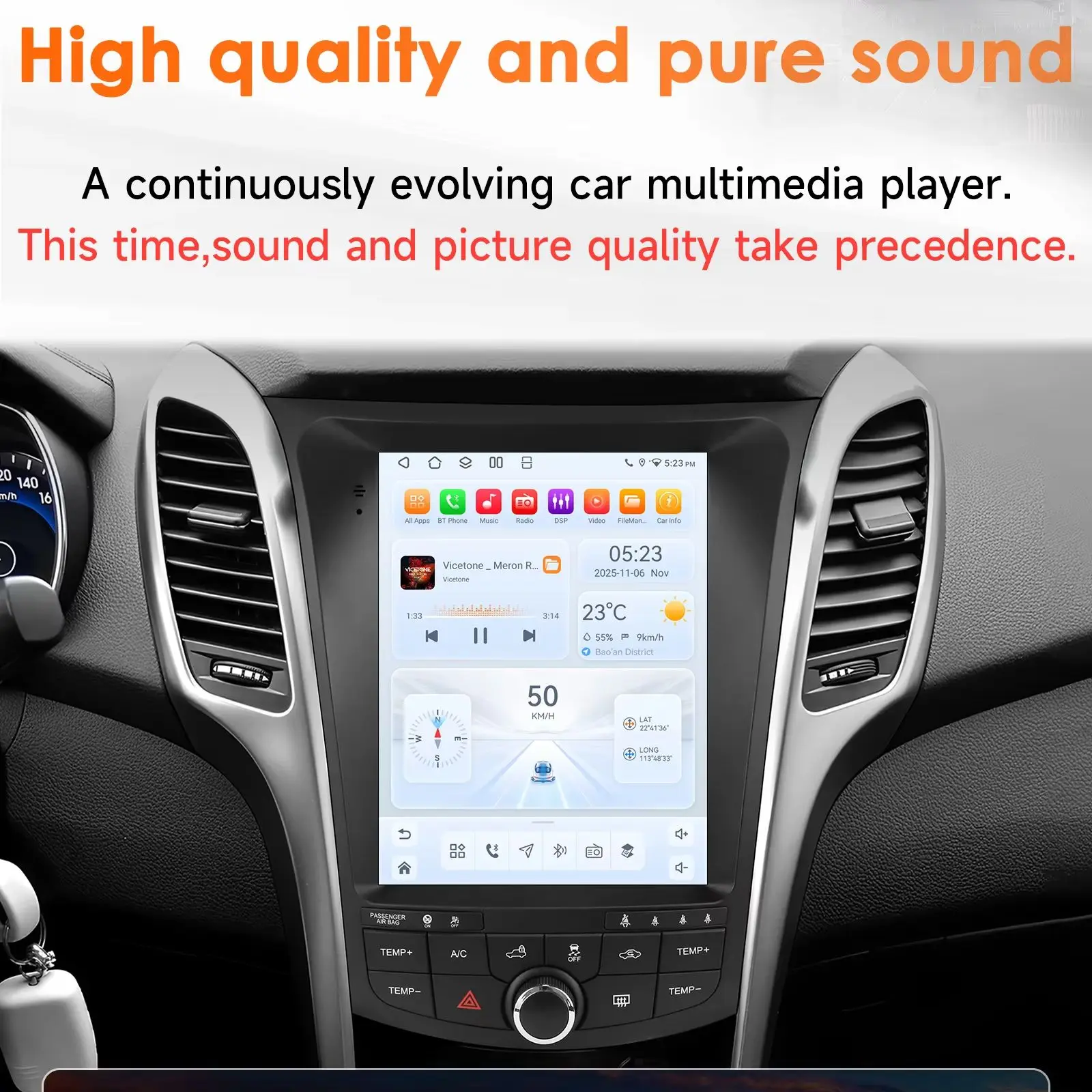 Android 14 Autoradio für Hyundai I30 Elantra GT 2011-2017 Multimedia-Player Carplay Android Auto SWC GPS 4G WIFI BT DSP 360° Kamera 9,7 Zoll im Tesla-Stil Intelligenter Bildschirm QLED-Display