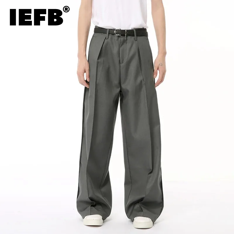 

IEFB Male Suit Pants New High Three Dimensional Folded Wide Leg Straight Dropping Casual Trousers Summer 2024 Chic 9C6683