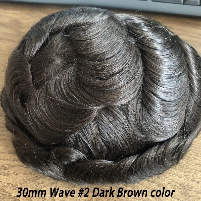 شعري طبيعي للرجال شعر مستعار بني داكن رمادي أسود غير قابل للاكتشاف بولي الجلد قاعدة رجل 100% خصلات الشعر المستعار الإنسان استبدال طويلة الأمد