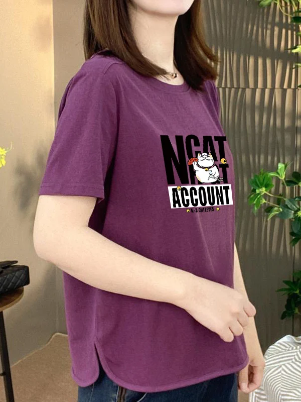 

Повседневная женская футболка с коротким рукавом в стиле кэжуал, свободного кроя, с круглым вырезом, для женщин среднего возраста, модный топ с мультяшным принтом, омолаживающий эффект