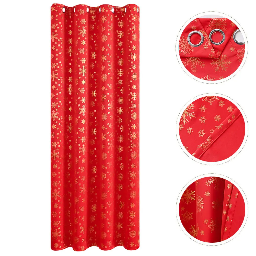 

Blackout and Heat Insulation Curtains Shades for Bedroom Windows Christmas Decor Red Snowflake Polyester