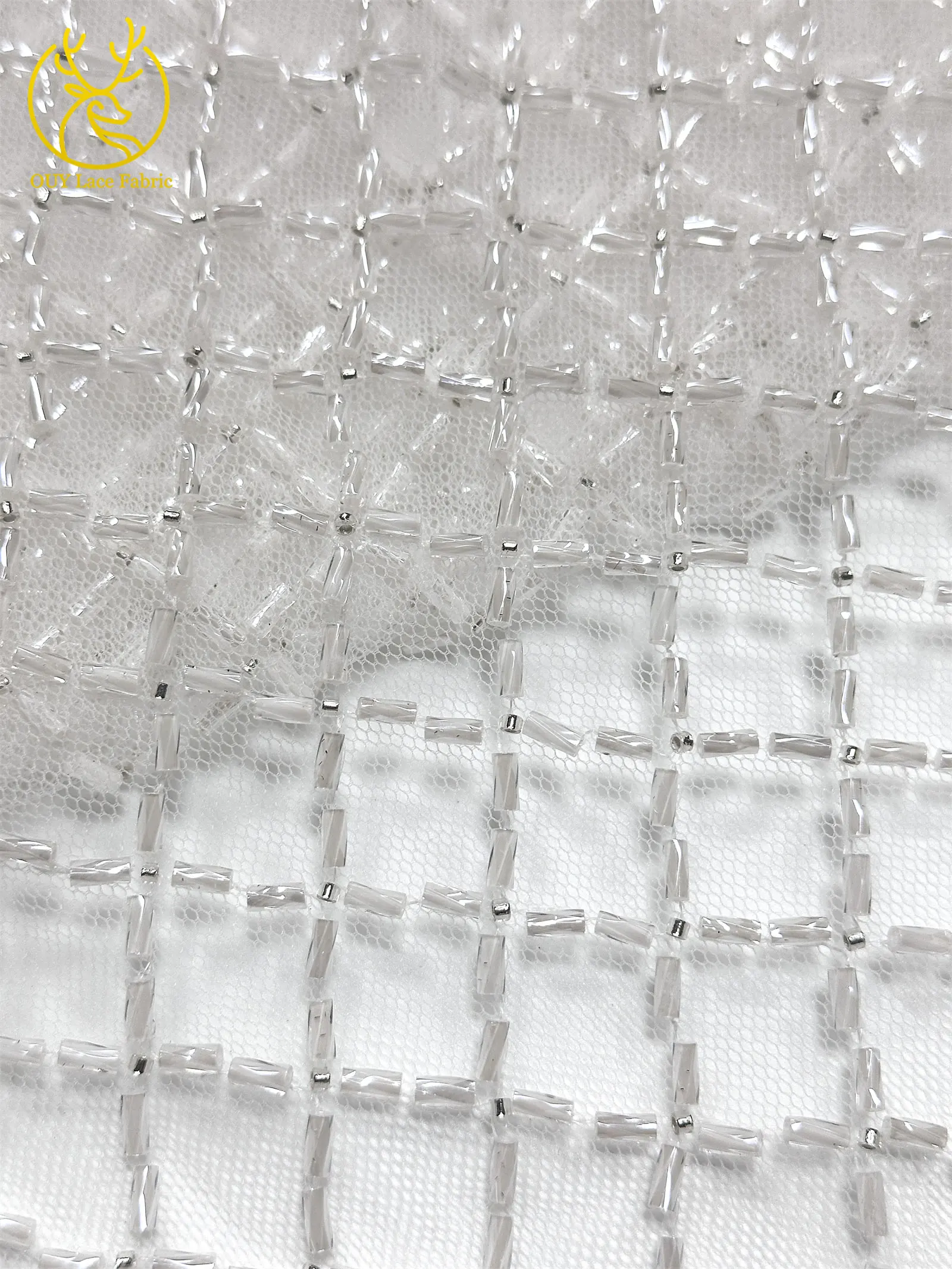 Luxuriöser französischer Perlenstickerei-Spitzenstoff 2026 – Französische Bugle-Perlen auf Mesh-Tüll-Spitze, nigerianisch, für Damen-Abendkleider, Nähmaterial, 5 Yards – Detail 12
